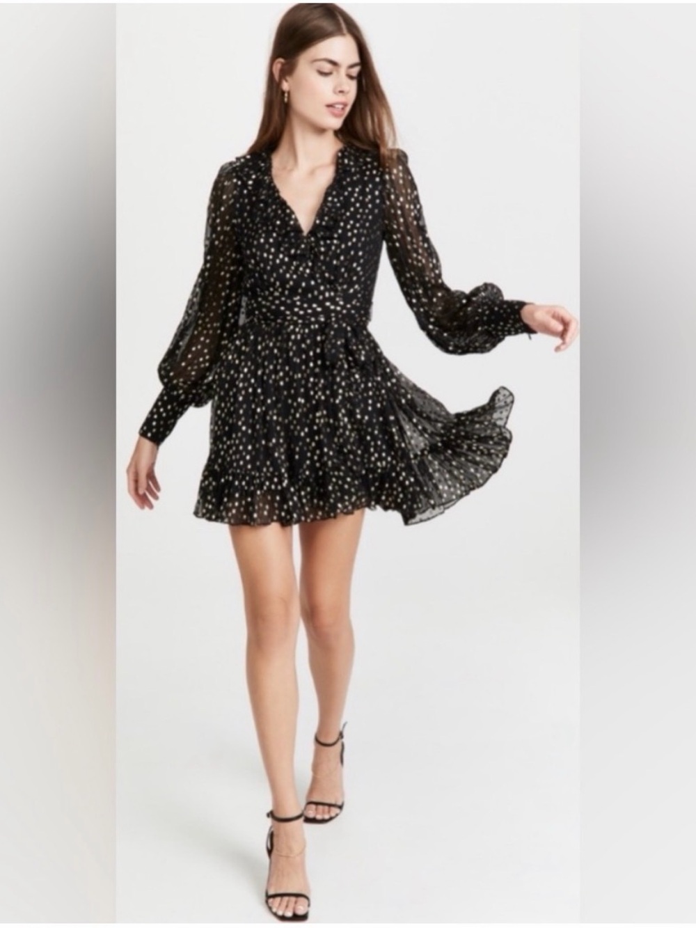 Zimmermann Black Sheer Polka Dot Long-Sleeve Mini Dress